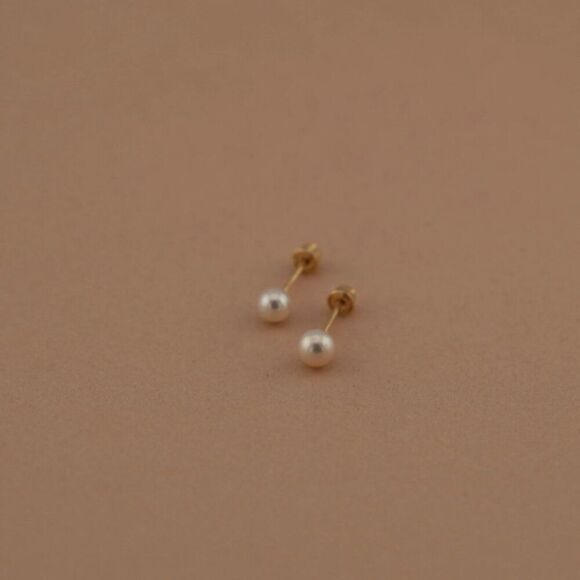 14k Solid Gold 5 mm Pearl Stud Earrings | Birthday Gift | Everyday Jewelry | - Picture 5 of 7